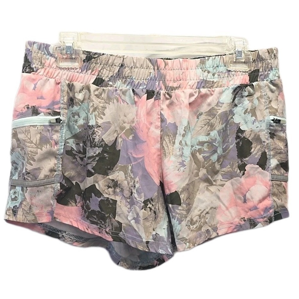 Fabletics Floral Running Shorts Zip Pocket Activewear Athleisure Size M